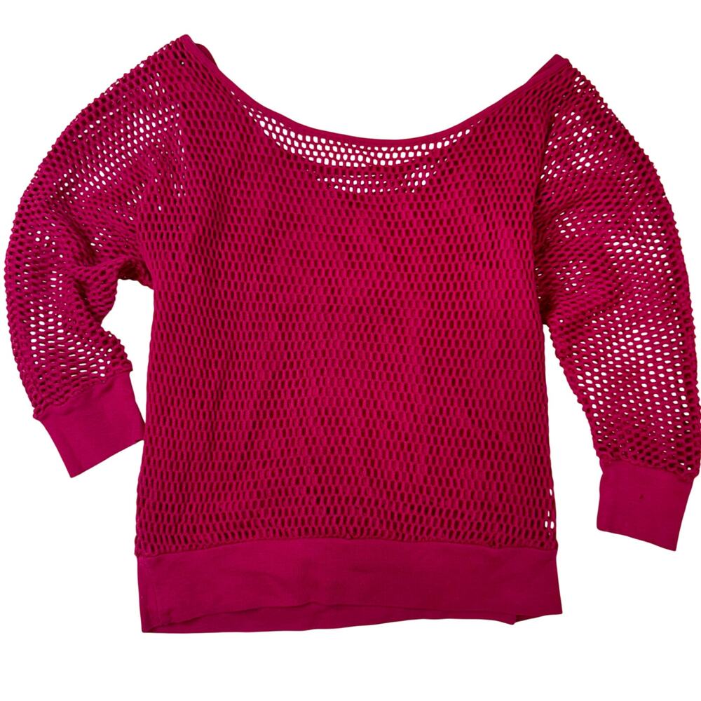 Vintage 80s Michael Carrie Fuchsia Mesh Crop Batwing Top Women's Medium Festival - Picture 2 of 16